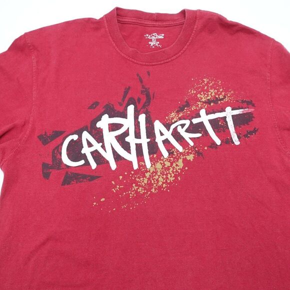 Carhartt Shirt Mens Medium Red 100% Cotton Graphic Crewneck Long Sleeve Pullover - Picture 2 of 8